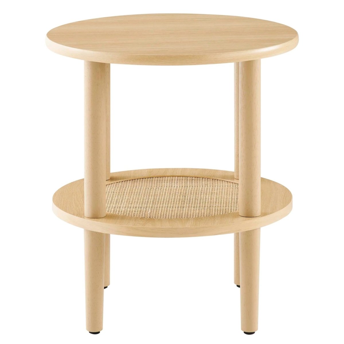 Round Wood Side Table with Rattan Shelf β 19 Inch - End & Side Tables available at Alpine Outlets in Denver