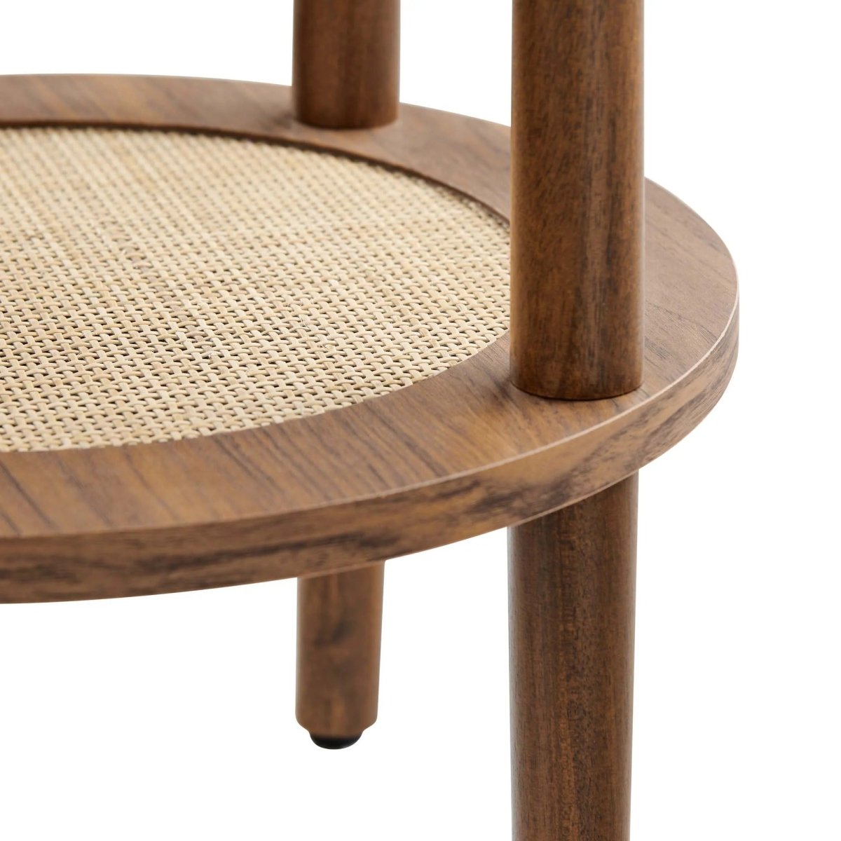 Round Wood Side Table with Rattan Shelf β 19 Inch - End & Side Tables available at Alpine Outlets in Denver