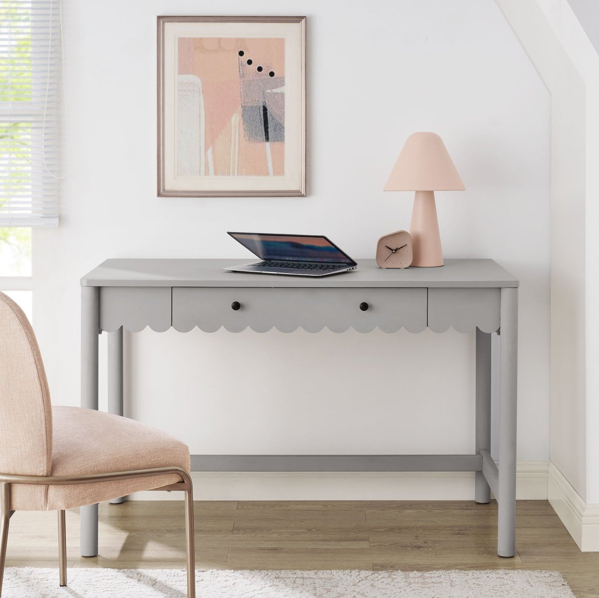 47" Light Gray Scallop Writing Desk with Drawer - Workspace - Alpine Outlets
