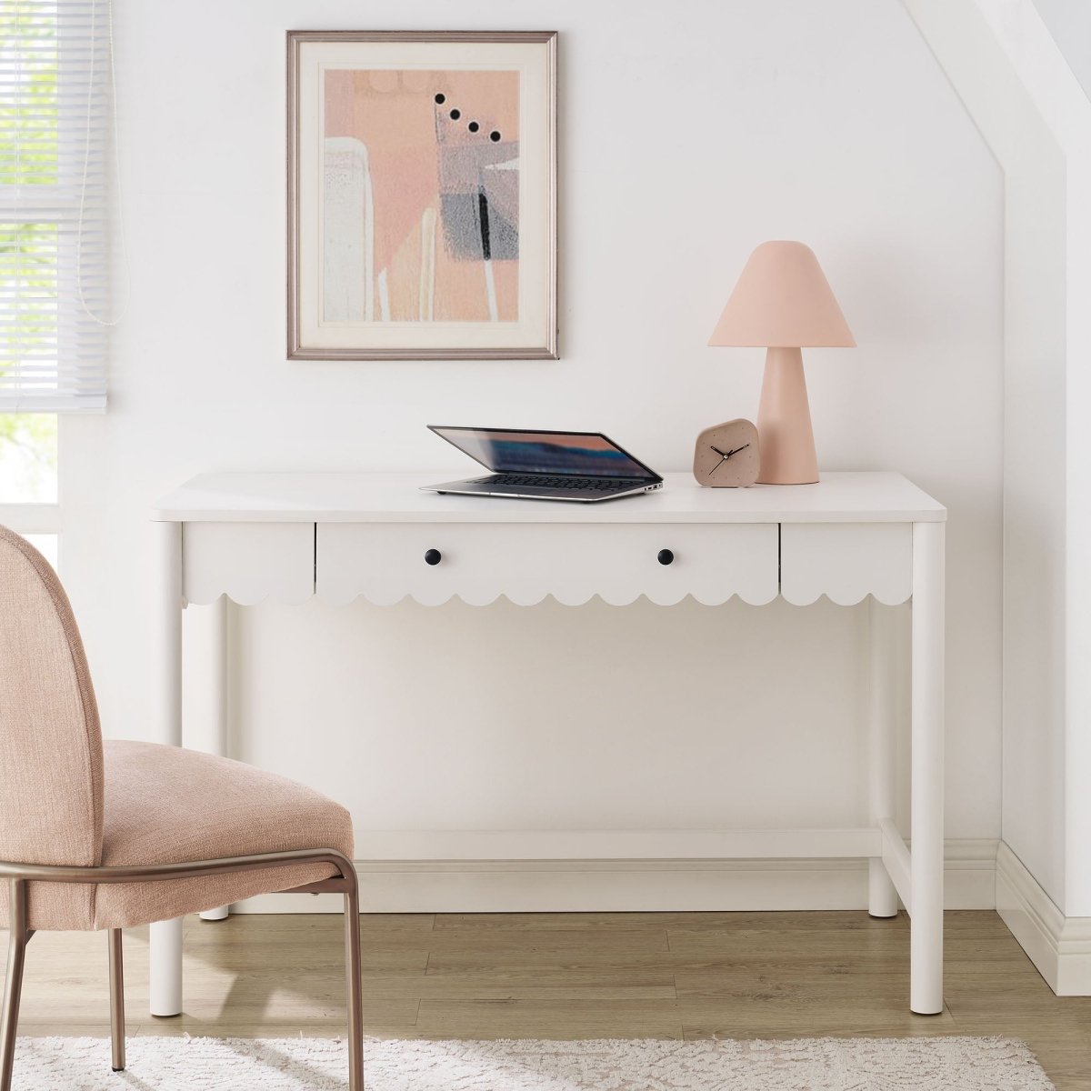 47" White Scallop Writing Desk with Drawer - Workspace - Alpine Outlets