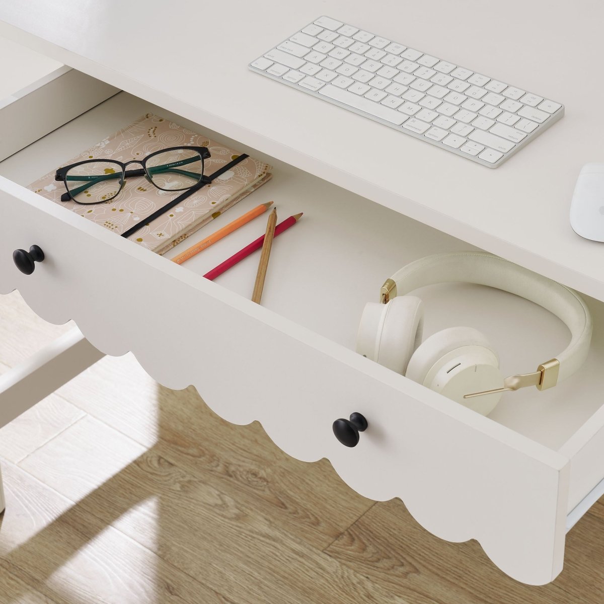 47" White Scallop Writing Desk with Drawer - Workspace - Alpine Outlets