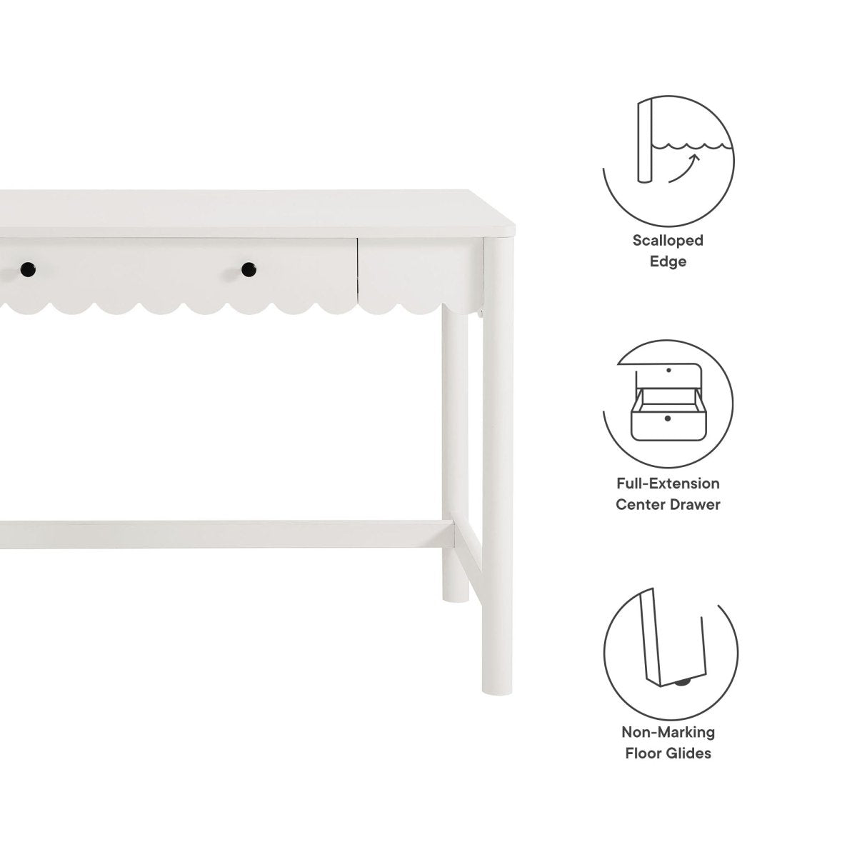 47" White Scallop Writing Desk with Drawer - Workspace - Alpine Outlets