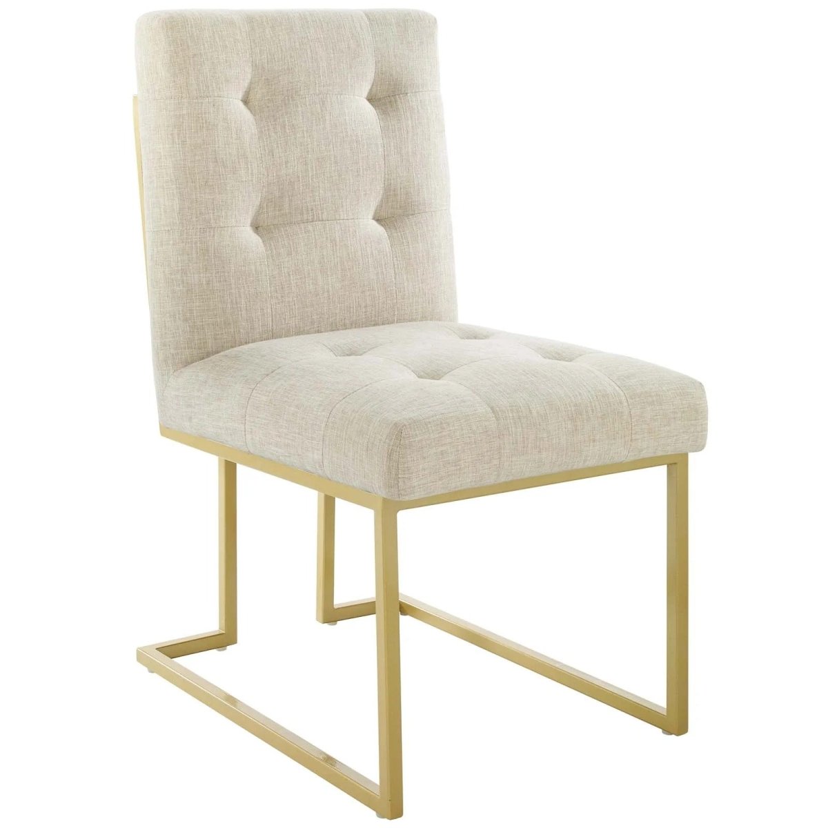 Set of 2 Biscuit Tufted Fabric Dining Accent Chairs with Gold Geometric Base - Dining Chairs available at Alpine Outlets in Denver