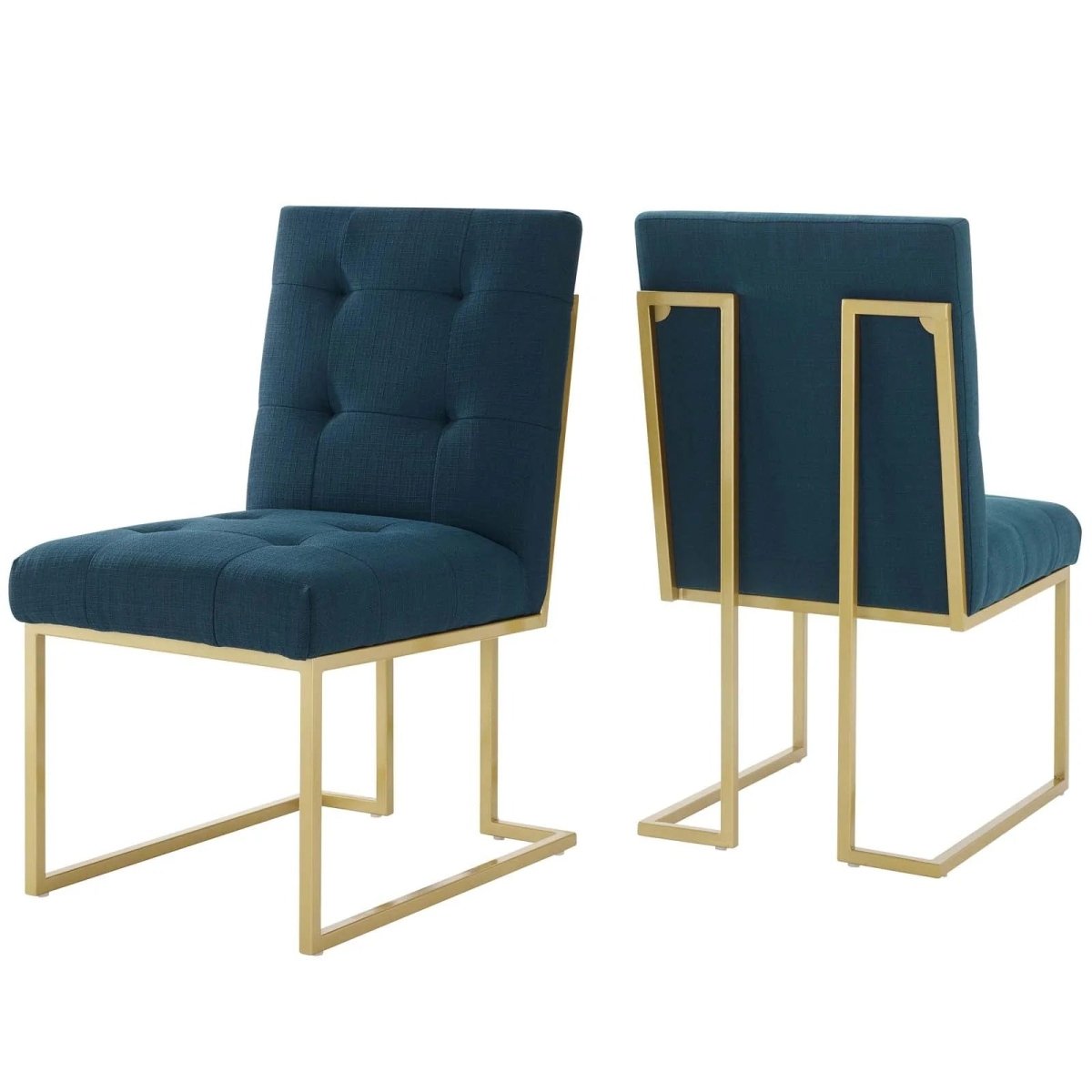 Set of 2 Biscuit Tufted Fabric Dining Accent Chairs with Gold Geometric Base - Dining Chairs available at Alpine Outlets in Denver