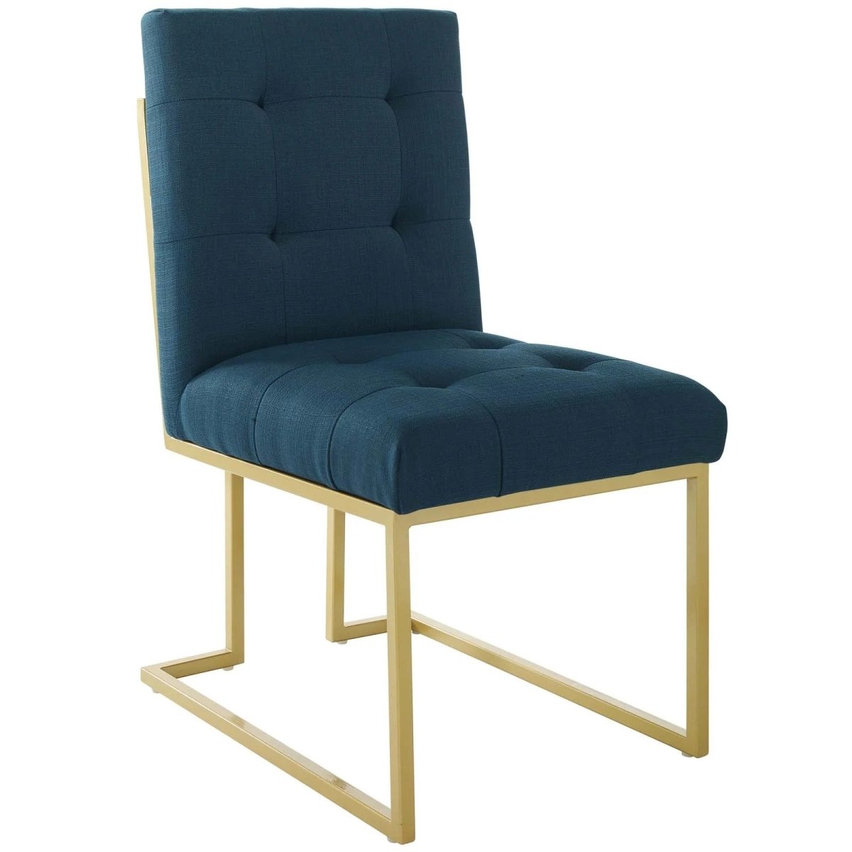 Set of 2 Biscuit Tufted Fabric Dining Accent Chairs with Gold Geometric Base - Dining Chairs available at Alpine Outlets in Denver