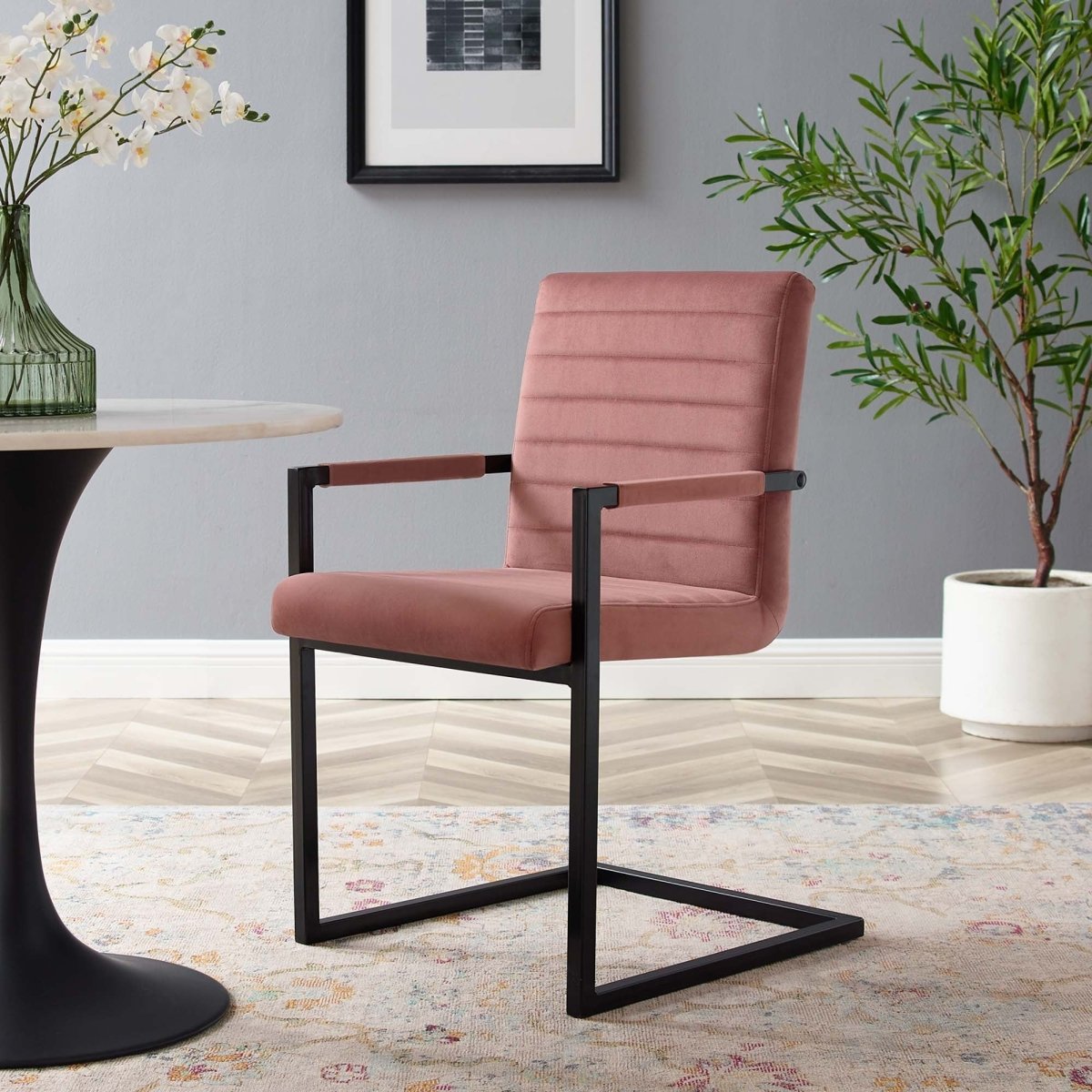 Set of 2 Dusty Rose Channel Tufted Performance Velvet Sled Base Dining Chairs - Dining Chairs available at Alpine Outlets in Denver