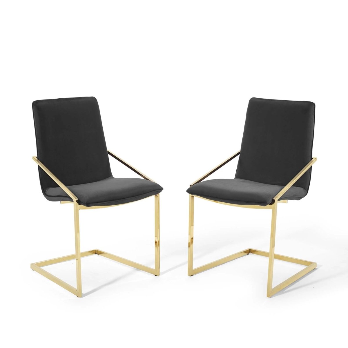 Set of 2 Geometric Gold Stainless Steel Performance Velvet Dining Armchairs - Dining Chairs available at Alpine Outlets in Denver