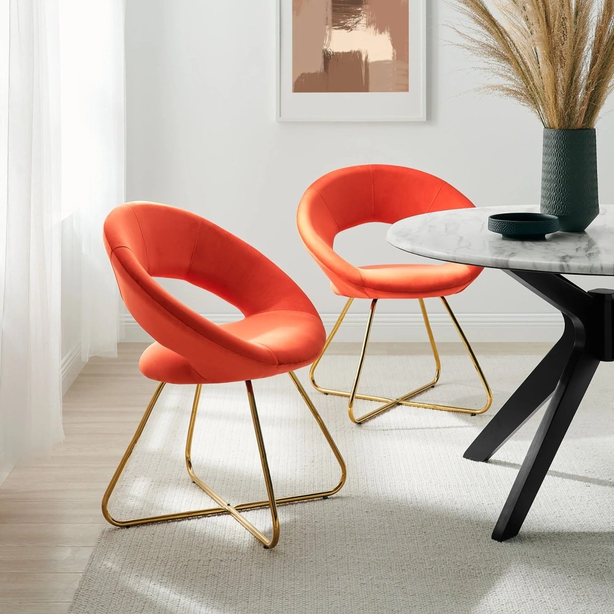 Set of 2 Performance Velvet Circular Dining Chairs with Gold Hairpin Legs - Dining Chairs available at Alpine Outlets in Denver