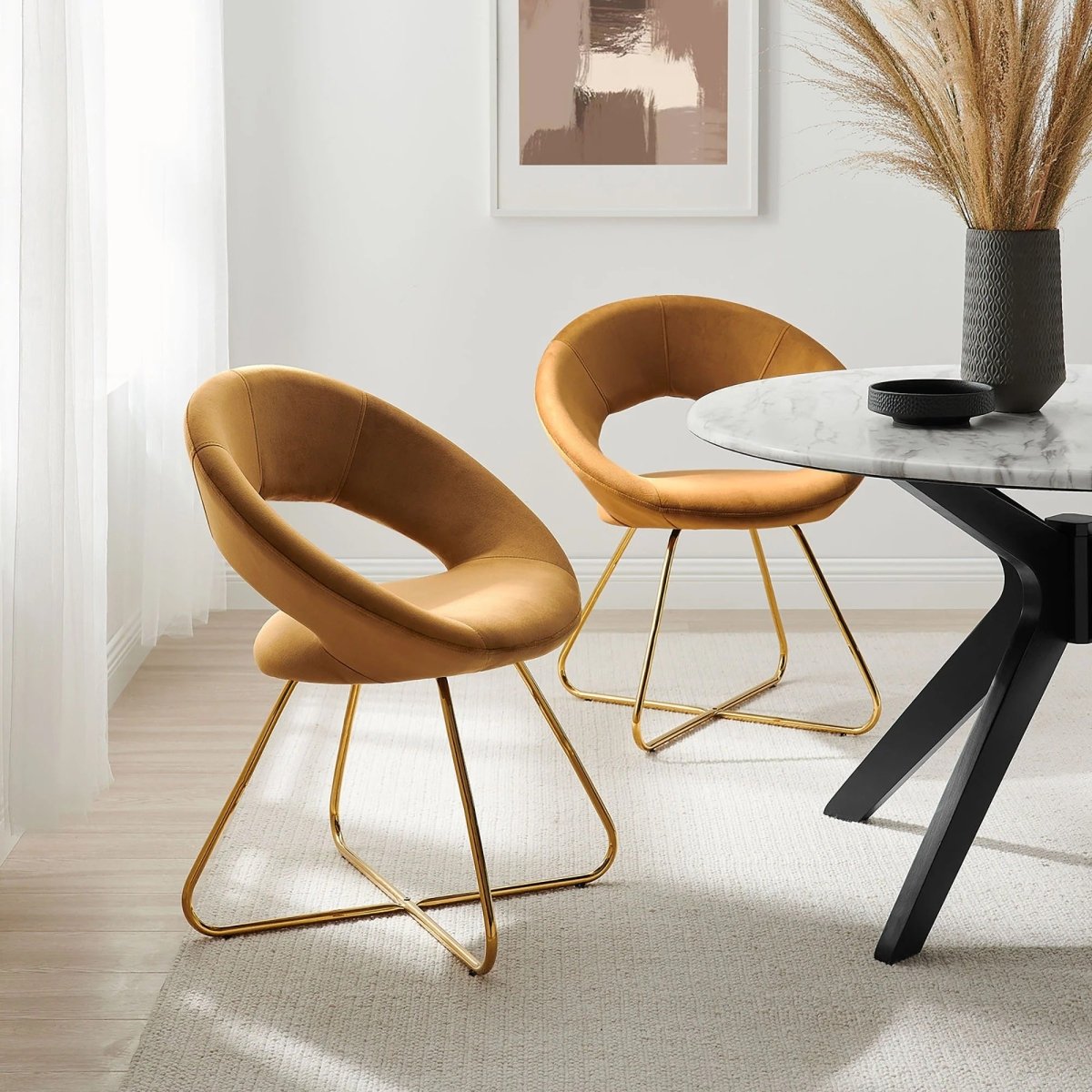 Set of 2 Performance Velvet Circular Dining Chairs with Gold Hairpin Legs - Dining Chairs available at Alpine Outlets in Denver