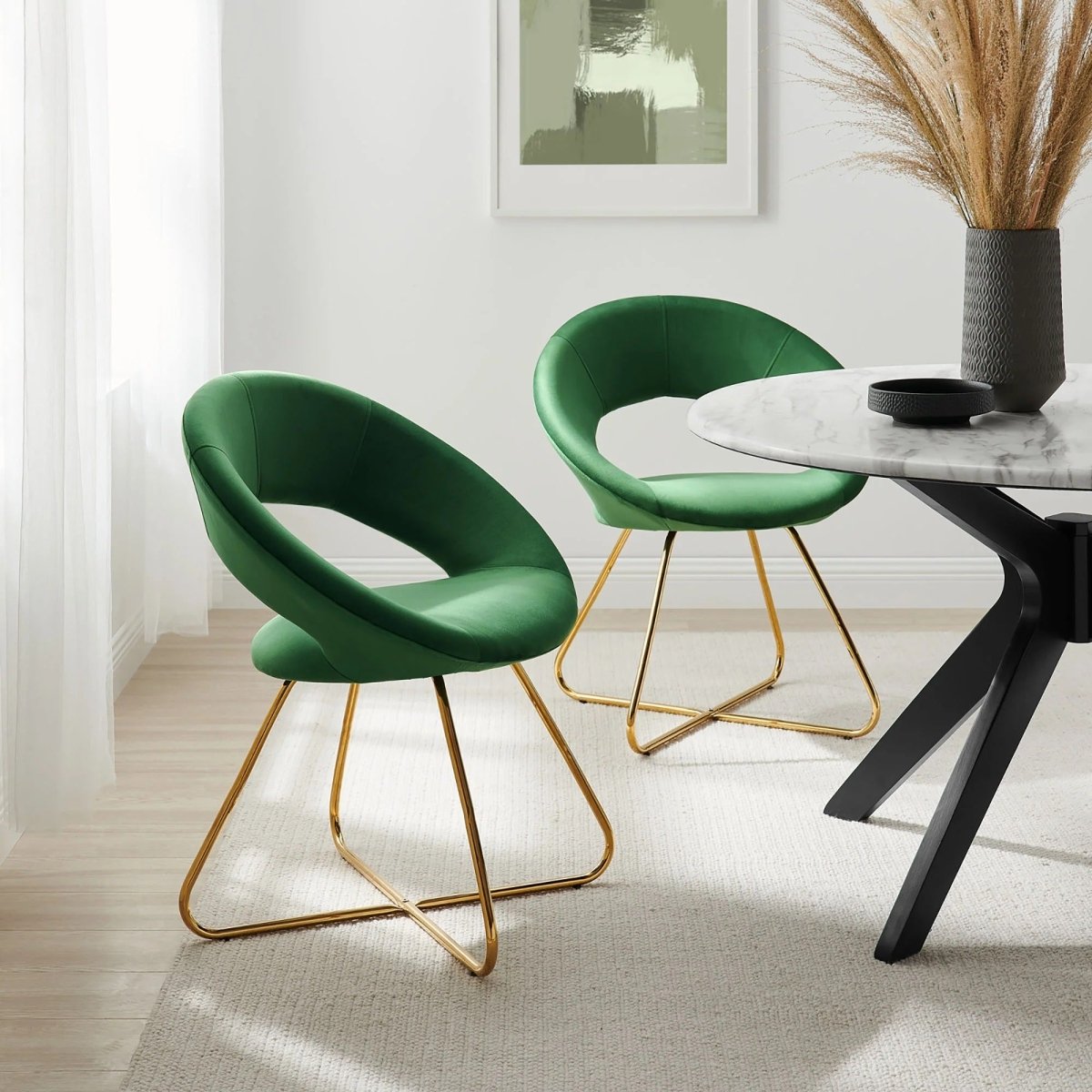 Set of 2 Performance Velvet Circular Dining Chairs with Gold Hairpin Legs - Dining Chairs available at Alpine Outlets in Denver