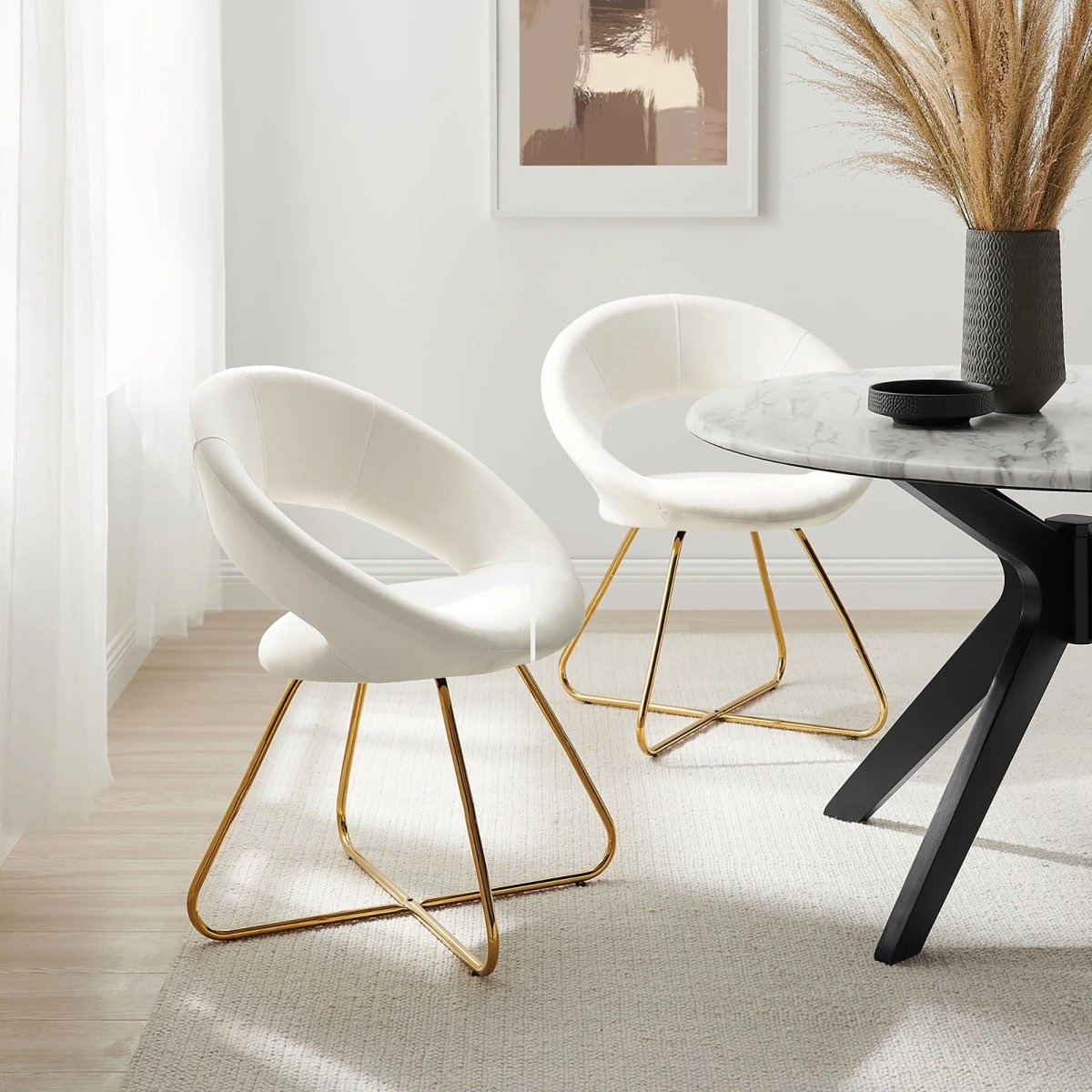 Set of 2 Performance Velvet Circular Dining Chairs with Gold Hairpin Legs - Dining Chairs available at Alpine Outlets in Denver