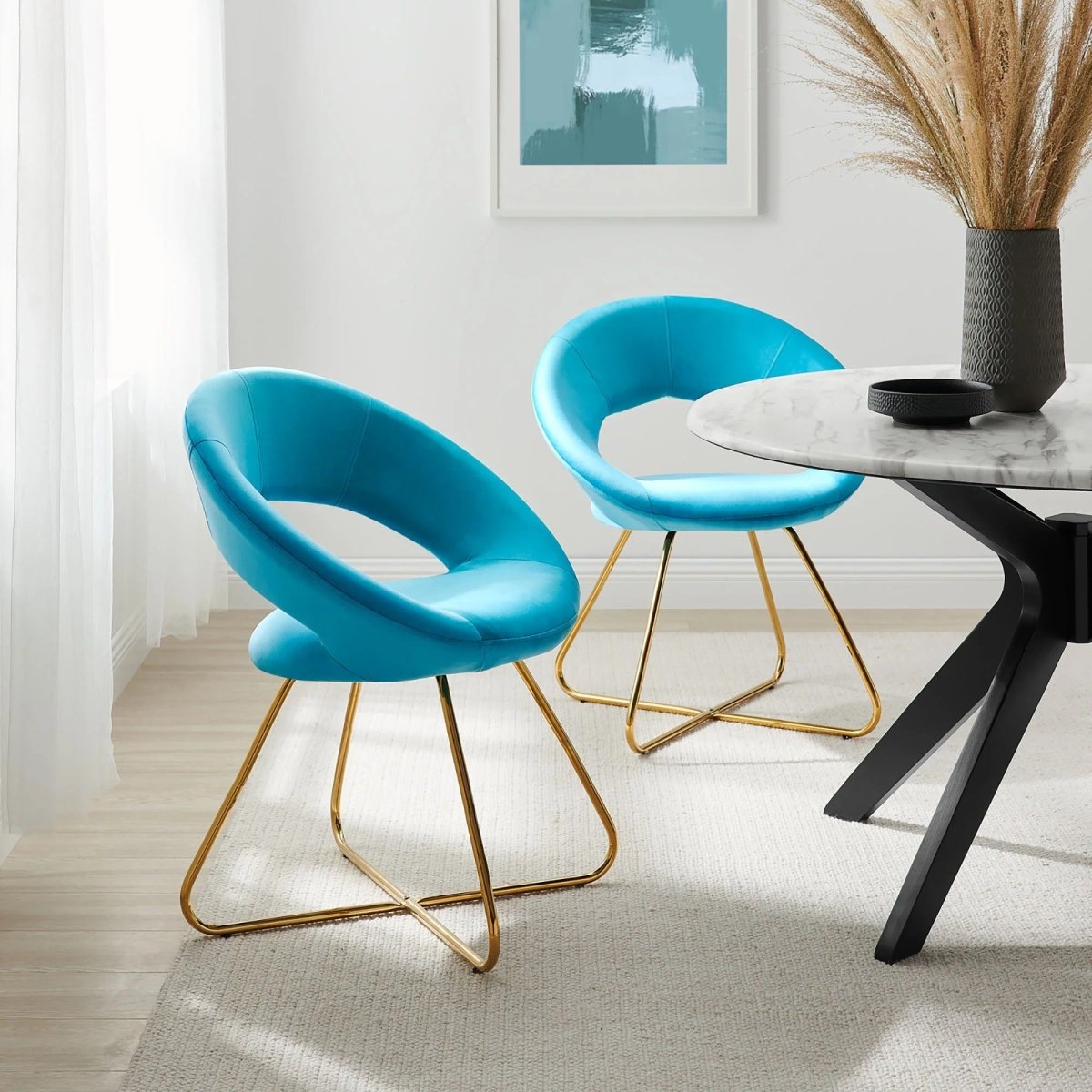 Set of 2 Performance Velvet Circular Dining Chairs with Gold Hairpin Legs - Dining Chairs available at Alpine Outlets in Denver