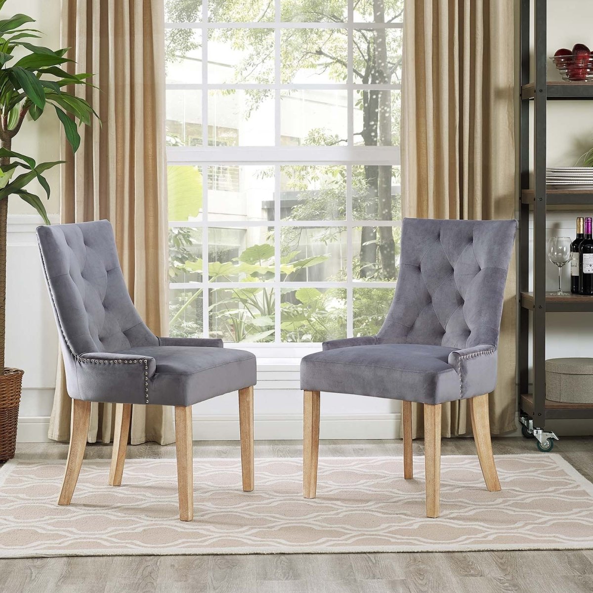 Set of 2 Tufted Performance Velvet Dining Chairs with Nailhead Trim and Back Ring - Dining Chairs available at Alpine Outlets in Denver