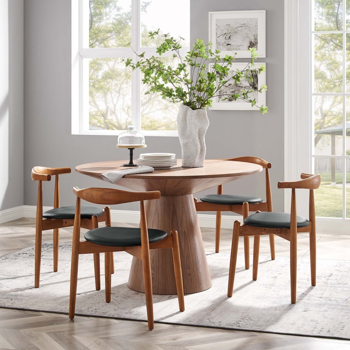 Set of 4 Natural Beech Wood Vinyl Upholstered Dining Side Chairs - Dining Chairs available at Alpine Outlets in Denver