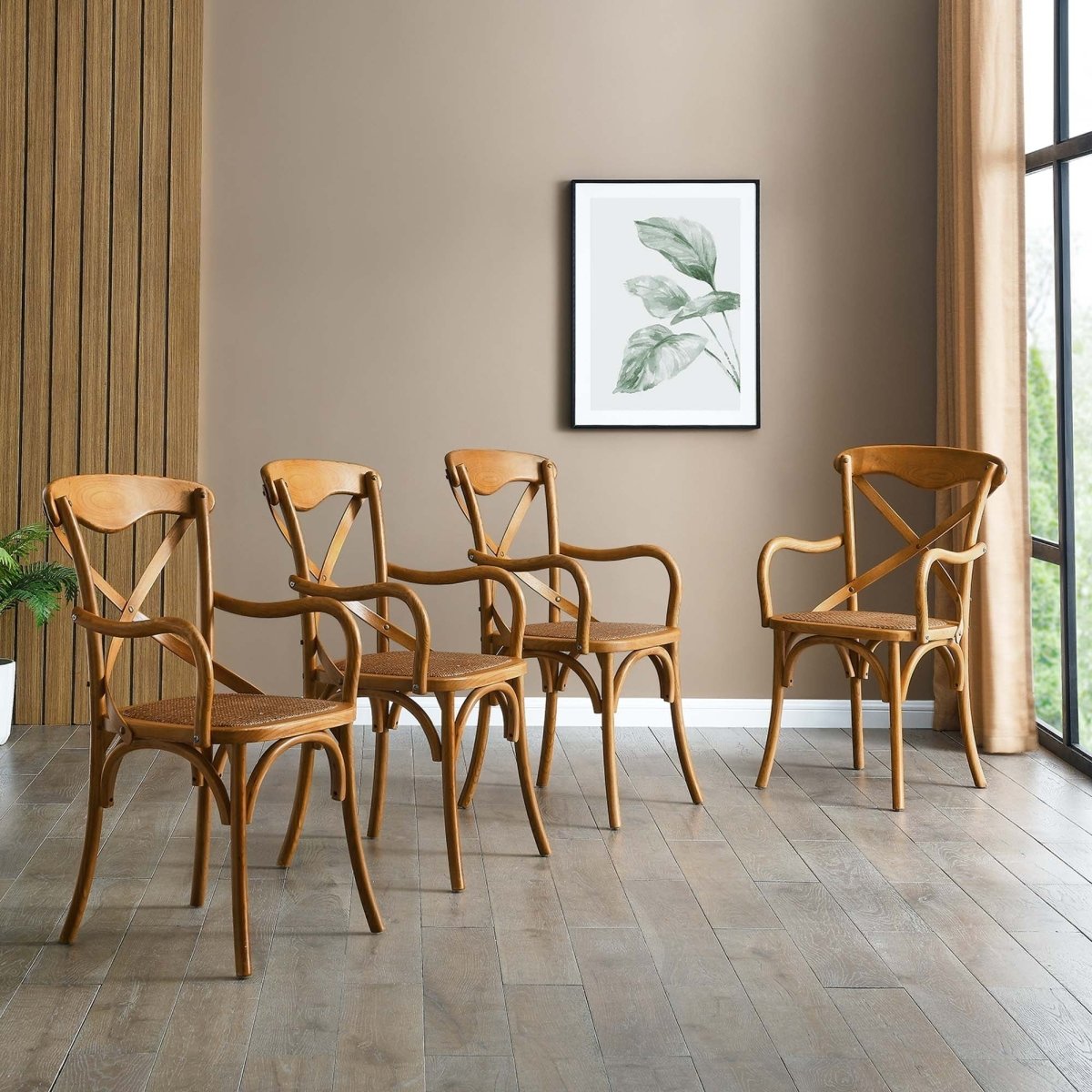 Set of 4 Walnut Wood Dining Armchairs with Rattan Seat - Dining Chairs available at Alpine Outlets in Denver