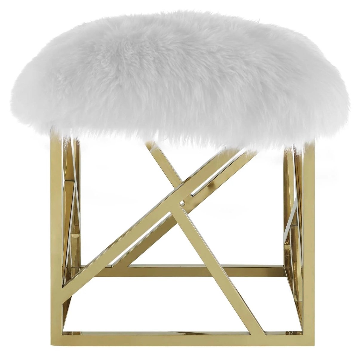 Sheepskin Ottoman with Gold Base – White 18 Inch Square - Ottomans available at Alpine Outlets in Denver