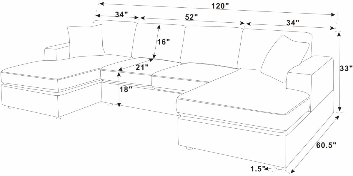 Sierra 3-Piece Corduroy Double-Chaise Sectional Sofa, 4 Colors - Living Room Furniture - Alpine Outlets