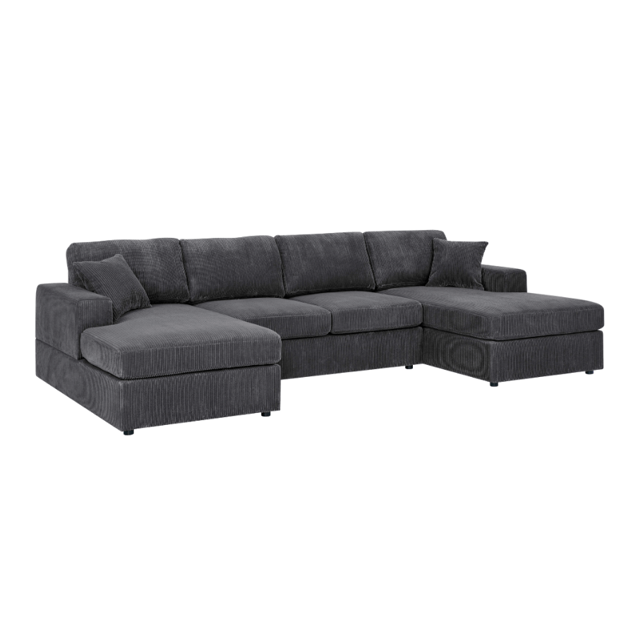 Sierra 3-Piece Corduroy Double-Chaise Sectional Sofa, 4 Colors - Living Room Furniture - Alpine Outlets
