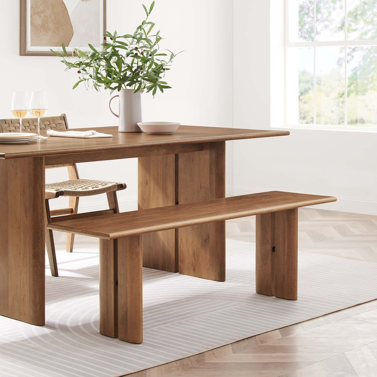 Solid Mango Wood Dining Bench with Modern Farmhouse Design - Benches available at Alpine Outlets in Denver