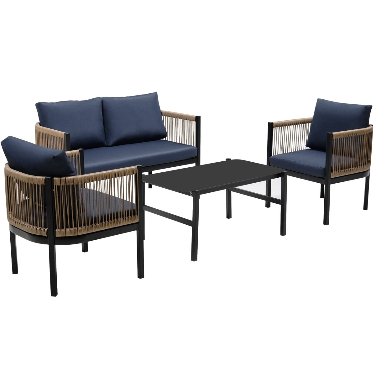 Solvaira Modular Outdoor Sofa Set with Tempered Glass Table - Outdoor Furniture Sets - Alpine Outlets
