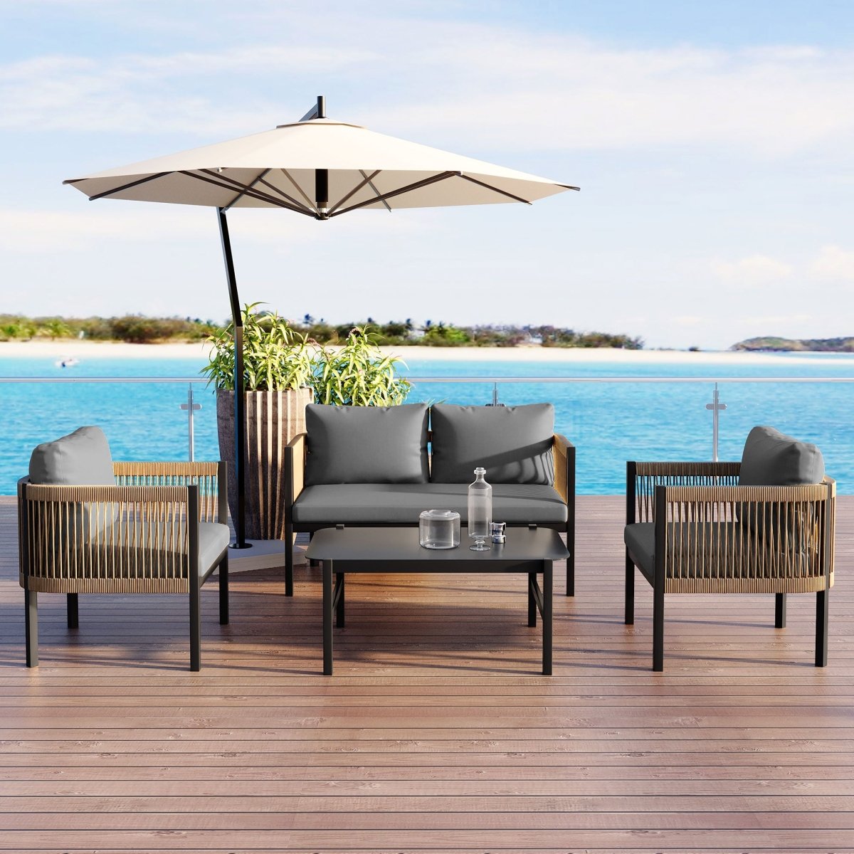 Solvaira Modular Outdoor Sofa Set with Tempered Glass Table - Outdoor Furniture Sets - Alpine Outlets