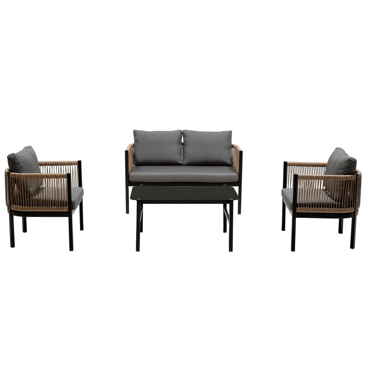 Solvaira Modular Outdoor Sofa Set with Tempered Glass Table - Outdoor Furniture Sets - Alpine Outlets