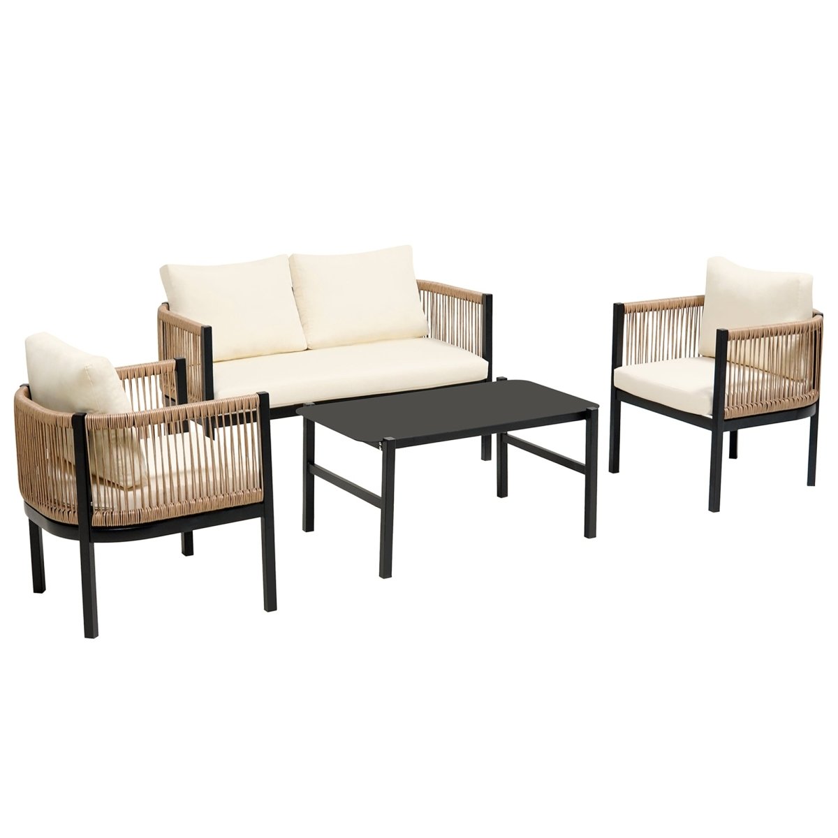 Solvaira Modular Outdoor Sofa Set with Tempered Glass Table - Outdoor Furniture Sets - Alpine Outlets