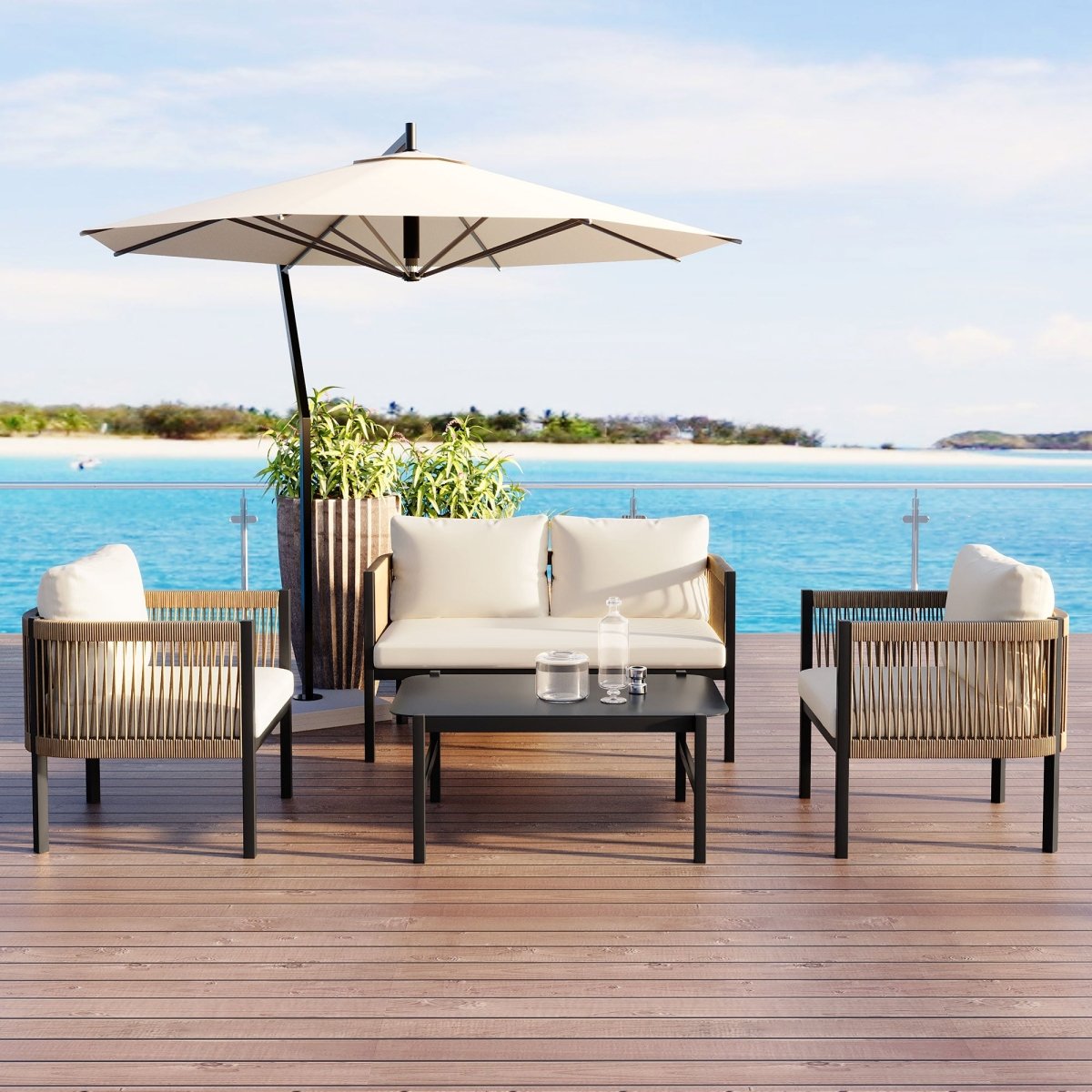Solvaira Modular Outdoor Sofa Set with Tempered Glass Table - Outdoor Furniture Sets - Alpine Outlets