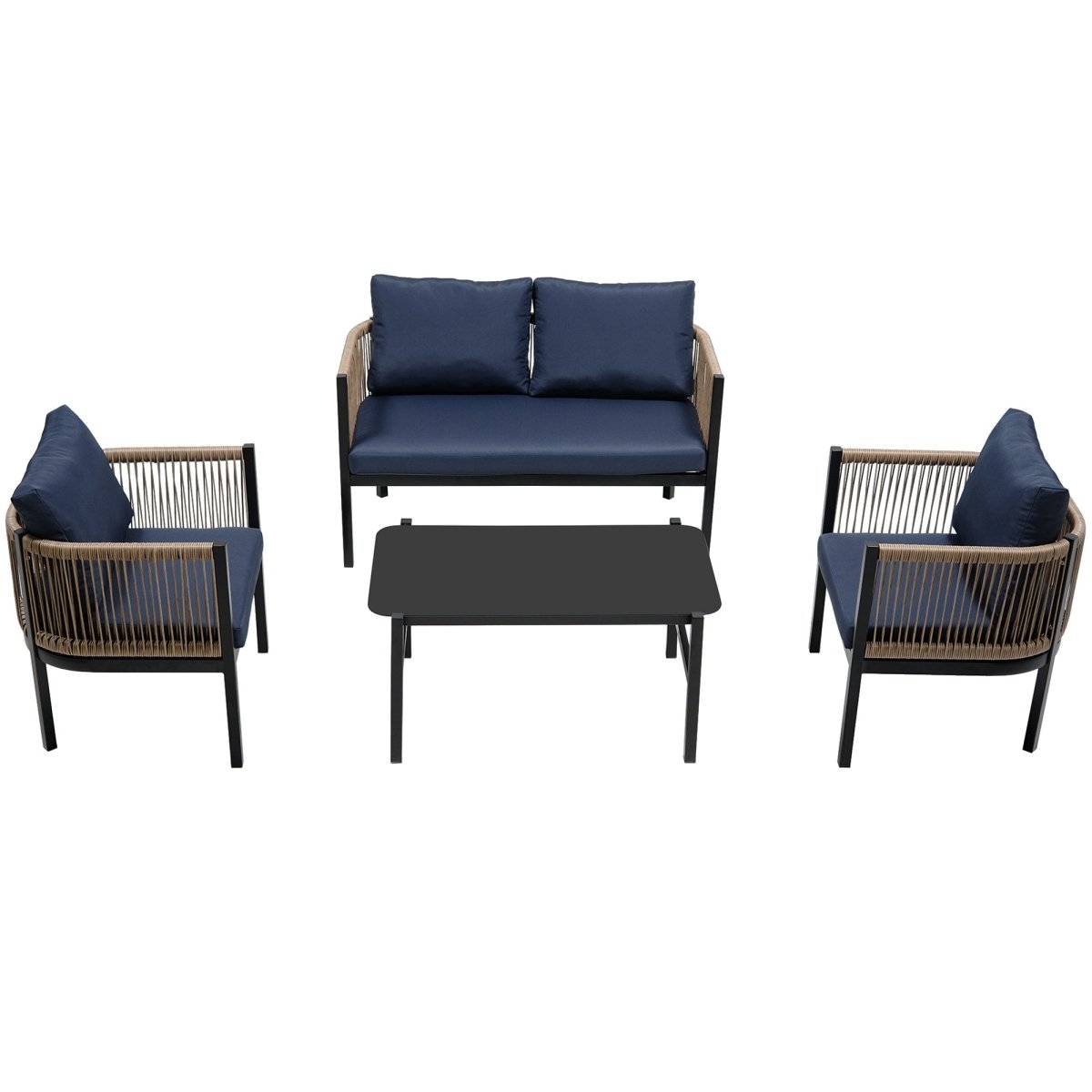 Solvaira Modular Outdoor Sofa Set with Tempered Glass Table - Outdoor Furniture Sets - Alpine Outlets