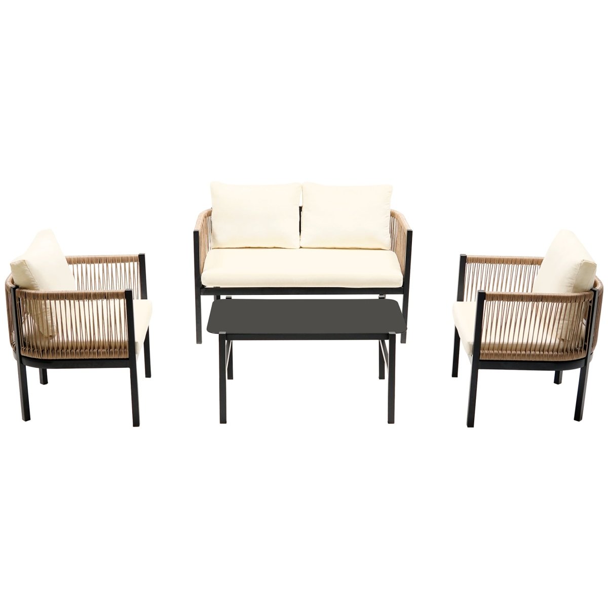 Solvaira Modular Outdoor Sofa Set with Tempered Glass Table - Outdoor Furniture Sets - Alpine Outlets