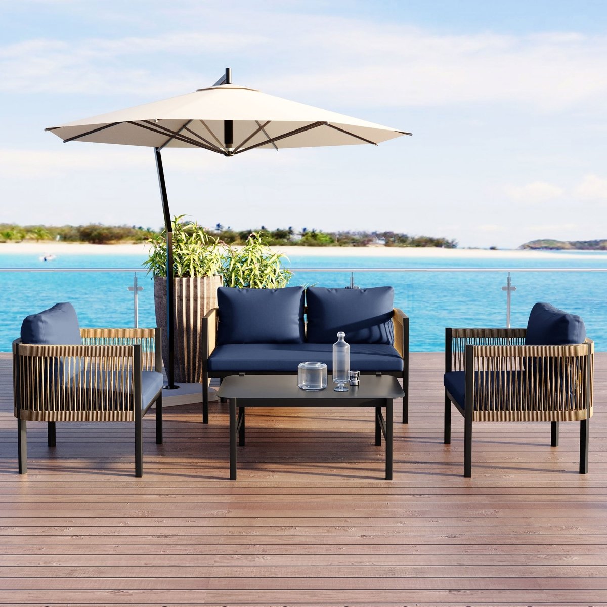 Solvaira Modular Outdoor Sofa Set with Tempered Glass Table - Outdoor Furniture Sets - Alpine Outlets