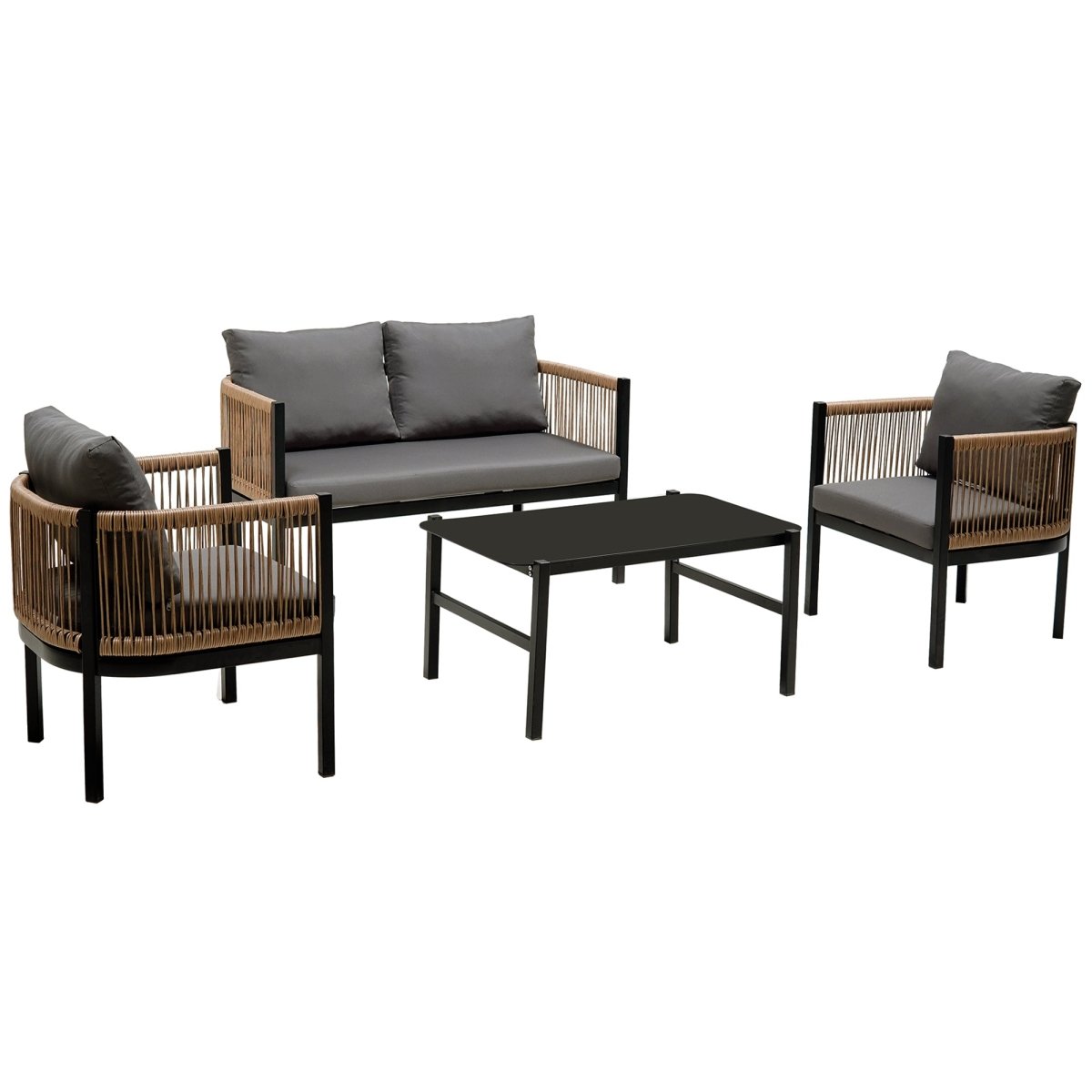 Solvaira Modular Outdoor Sofa Set with Tempered Glass Table - Outdoor Furniture Sets - Alpine Outlets