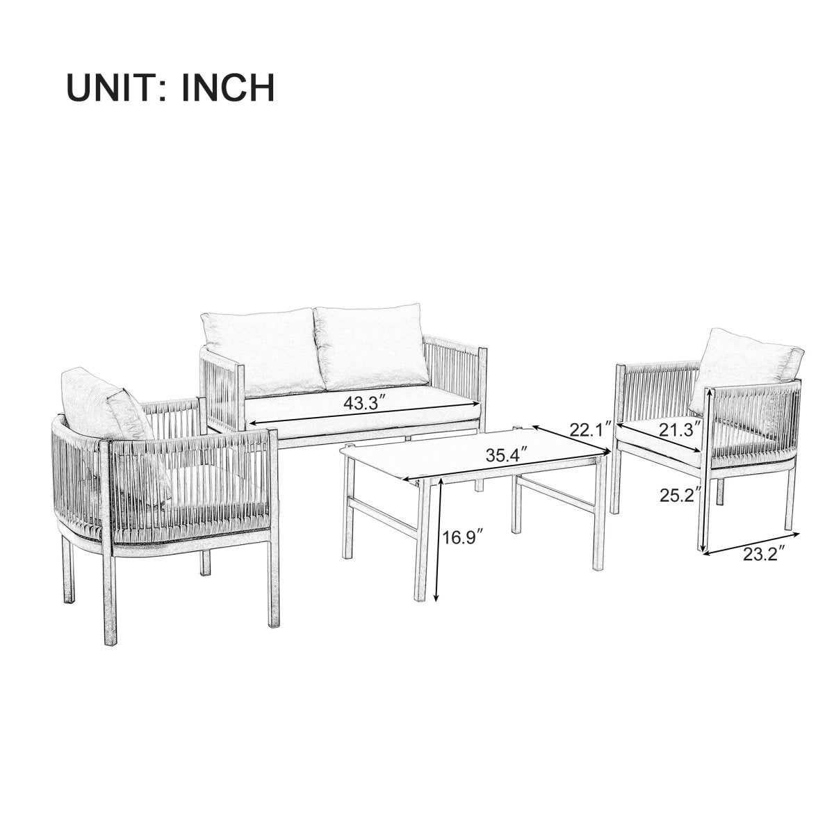 Solvaira Modular Outdoor Sofa Set with Tempered Glass Table - Outdoor Furniture Sets - Alpine Outlets