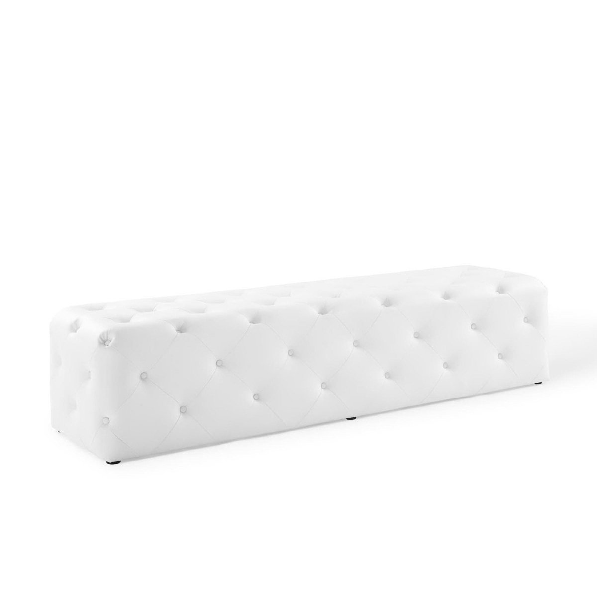 Sophisticated Tufted Button Faux Leather Bench in White - Benches available at Alpine Outlets in Denver