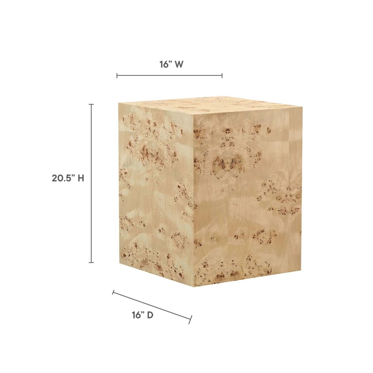 Square Burl Wood Side Table – 16 Inch MDF Veneer - End & Side Tables available at Alpine Outlets in Denver