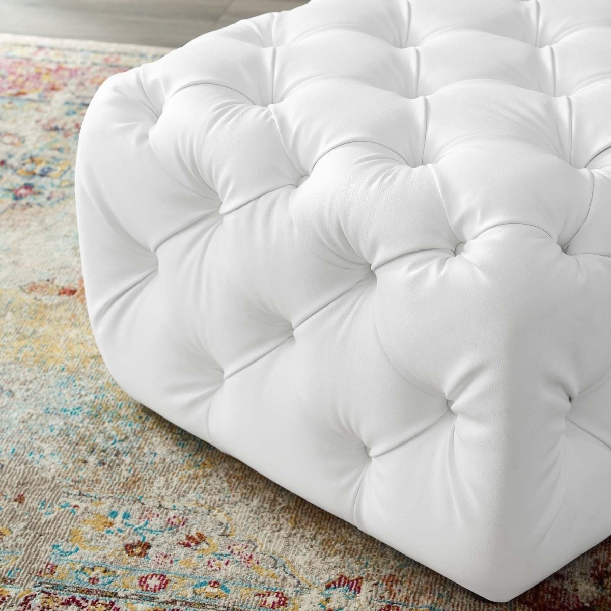 Square Tufted Faux Leather Ottoman – Upholstered 24 Inch - Ottomans available at Alpine Outlets in Denver