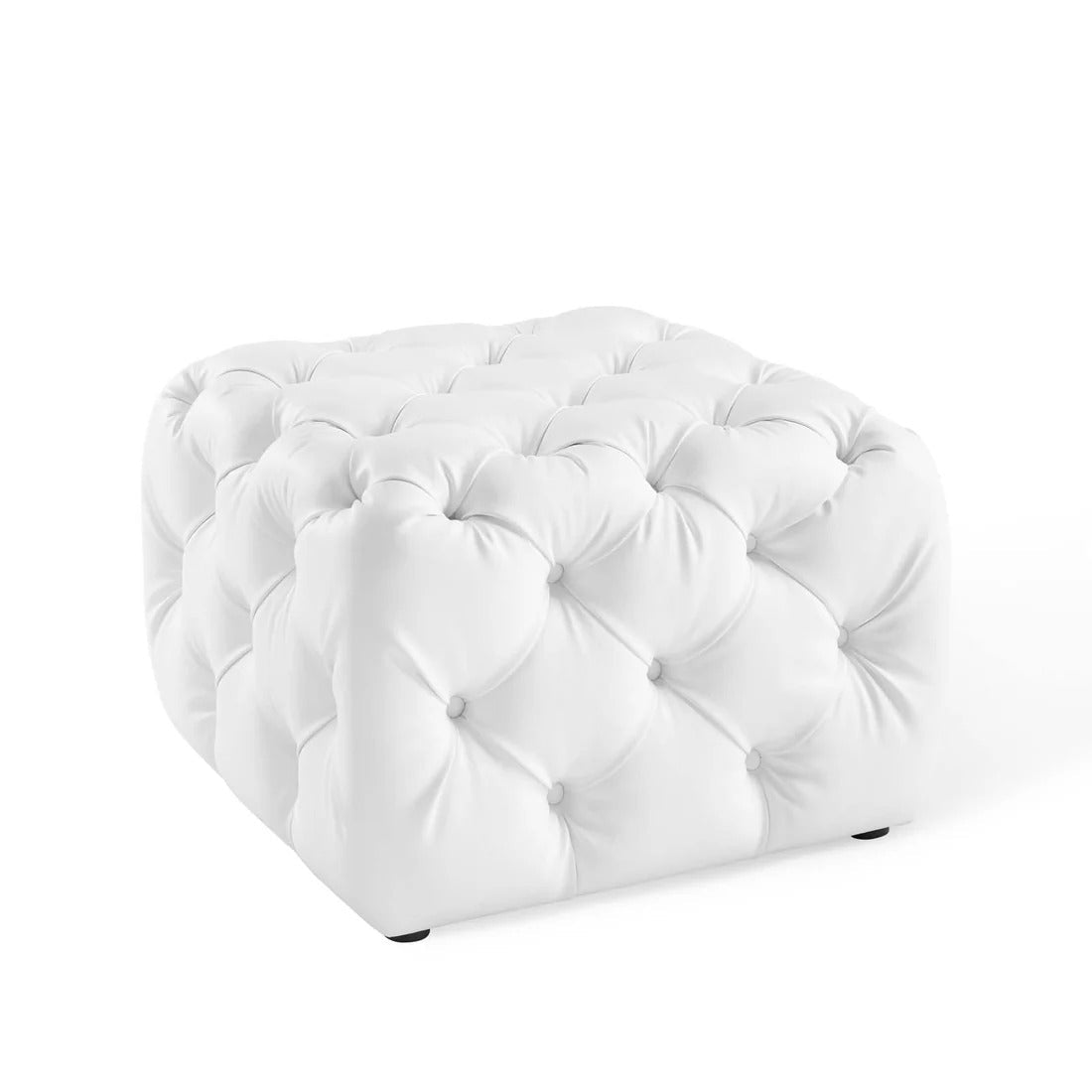 Square Tufted Faux Leather Ottoman – Upholstered 24 Inch - Ottomans available at Alpine Outlets in Denver