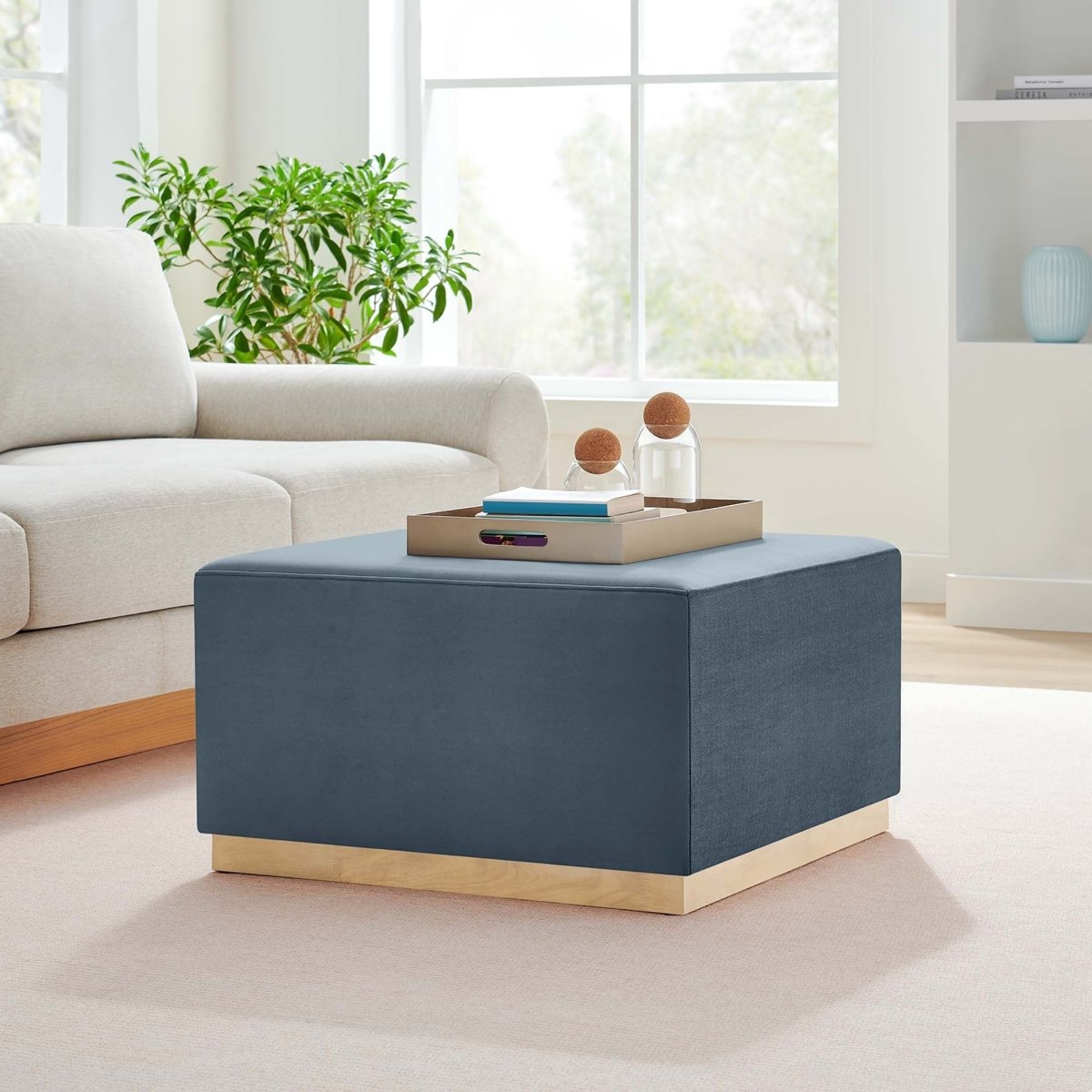 Square Velvet Upholstered Ottoman – Plinth Base 28 Inch - Ottomans available at Alpine Outlets in Denver
