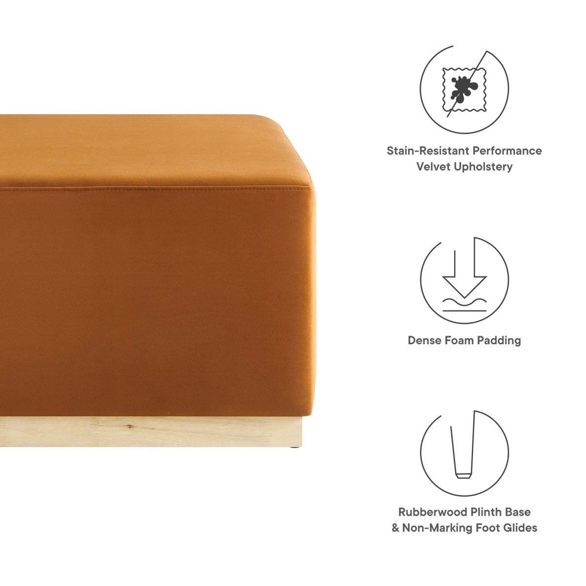 Square Velvet Upholstered Ottoman – Plinth Base 28 Inch - Ottomans available at Alpine Outlets in Denver
