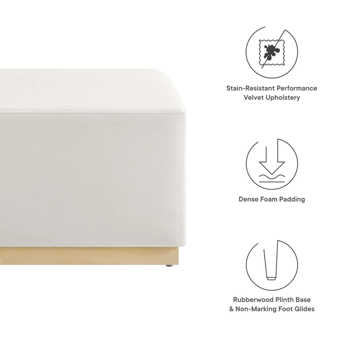Square Velvet Upholstered Ottoman – Plinth Base 28 Inch - Ottomans available at Alpine Outlets in Denver