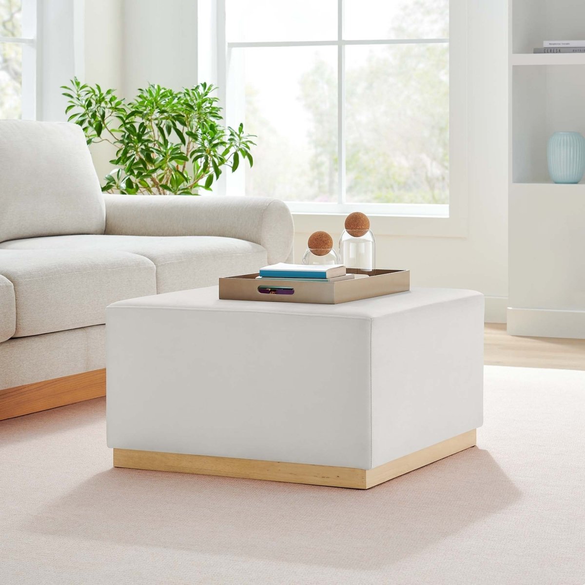 Square Velvet Upholstered Ottoman – Plinth Base 28 Inch - Ottomans available at Alpine Outlets in Denver