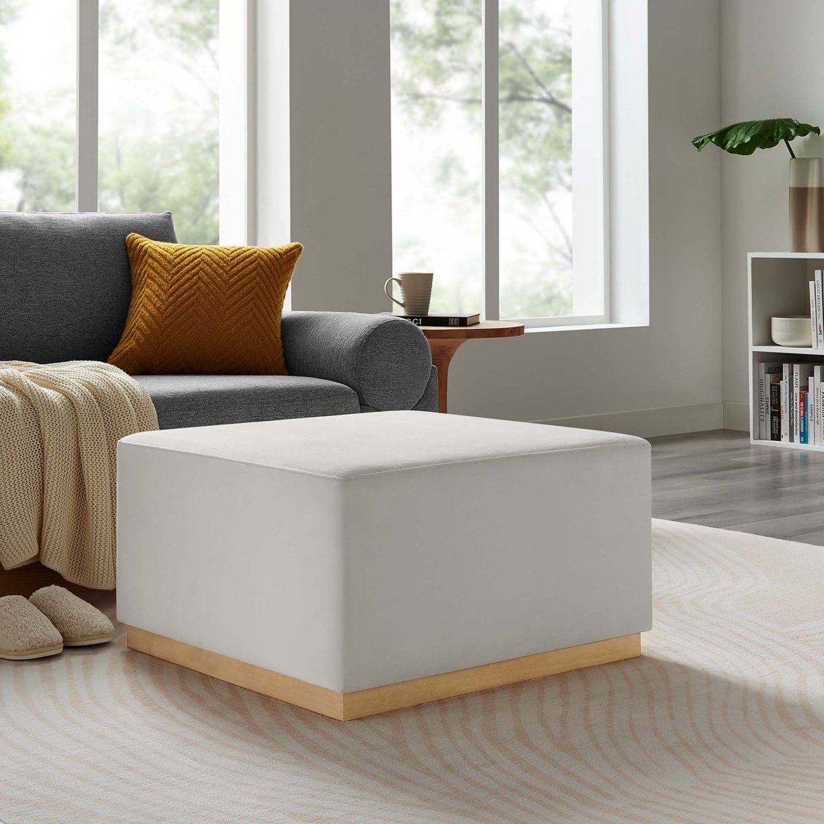 Square Velvet Upholstered Ottoman – Plinth Base 28 Inch - Ottomans available at Alpine Outlets in Denver