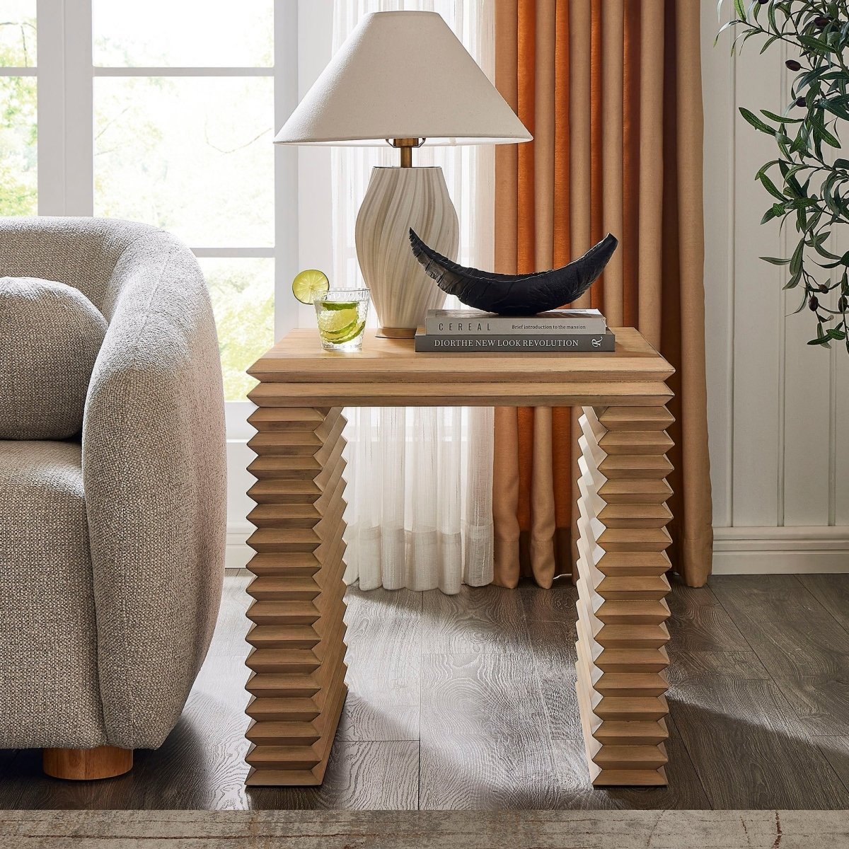 Square Wood Side Table Stacked Design – Oak 24 Inch - End & Side Tables available at Alpine Outlets in Denver