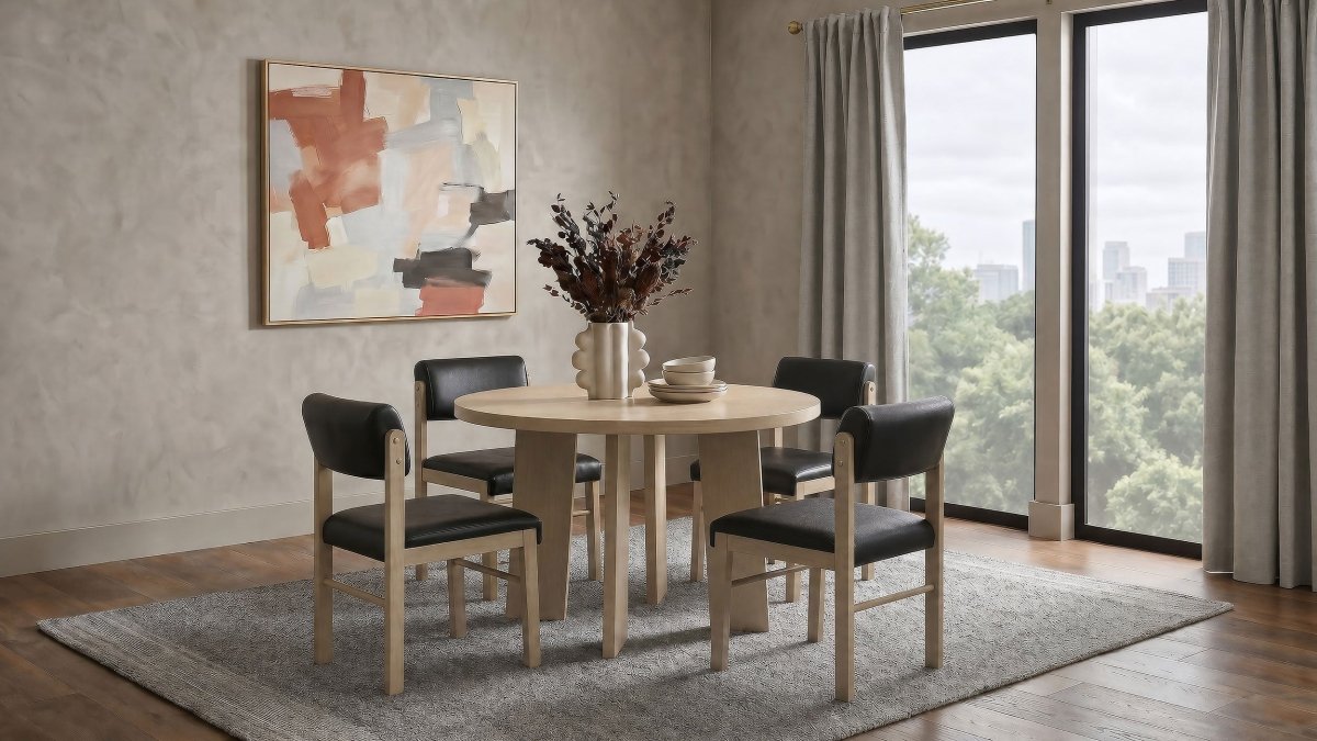 Strouse 47" Round Pedestal Dining Table, Natural Oak - Dining Tables & Bar Tables available at Alpine Outlets in Denver