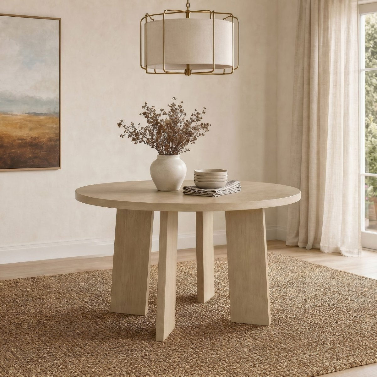 Strouse 47" Round Pedestal Dining Table, Natural Oak - Dining Tables & Bar Tables available at Alpine Outlets in Denver