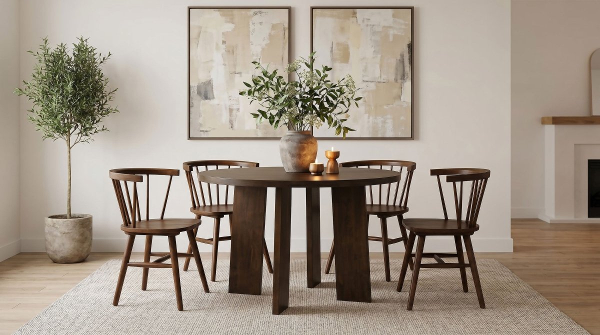 Strouse 47" Round Walnut Veneer Pedestal Dining Table - Dining Tables & Bar Tables available at Alpine Outlets in Denver