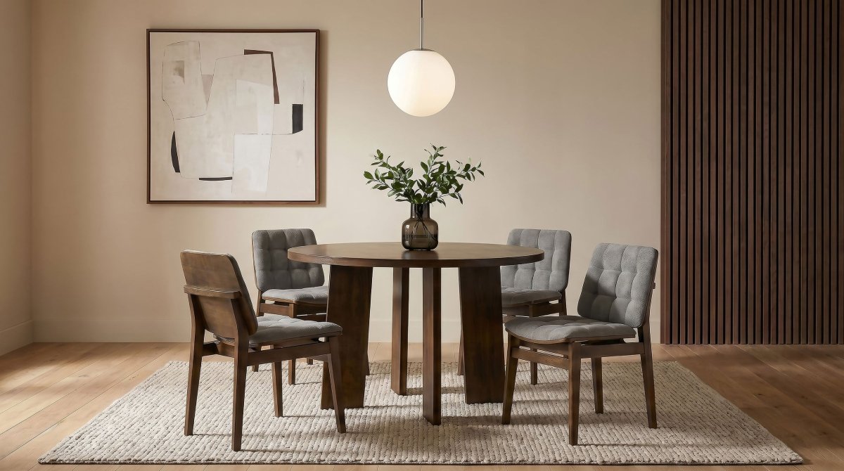 Strouse 47" Round Walnut Veneer Pedestal Dining Table - Dining Tables & Bar Tables available at Alpine Outlets in Denver