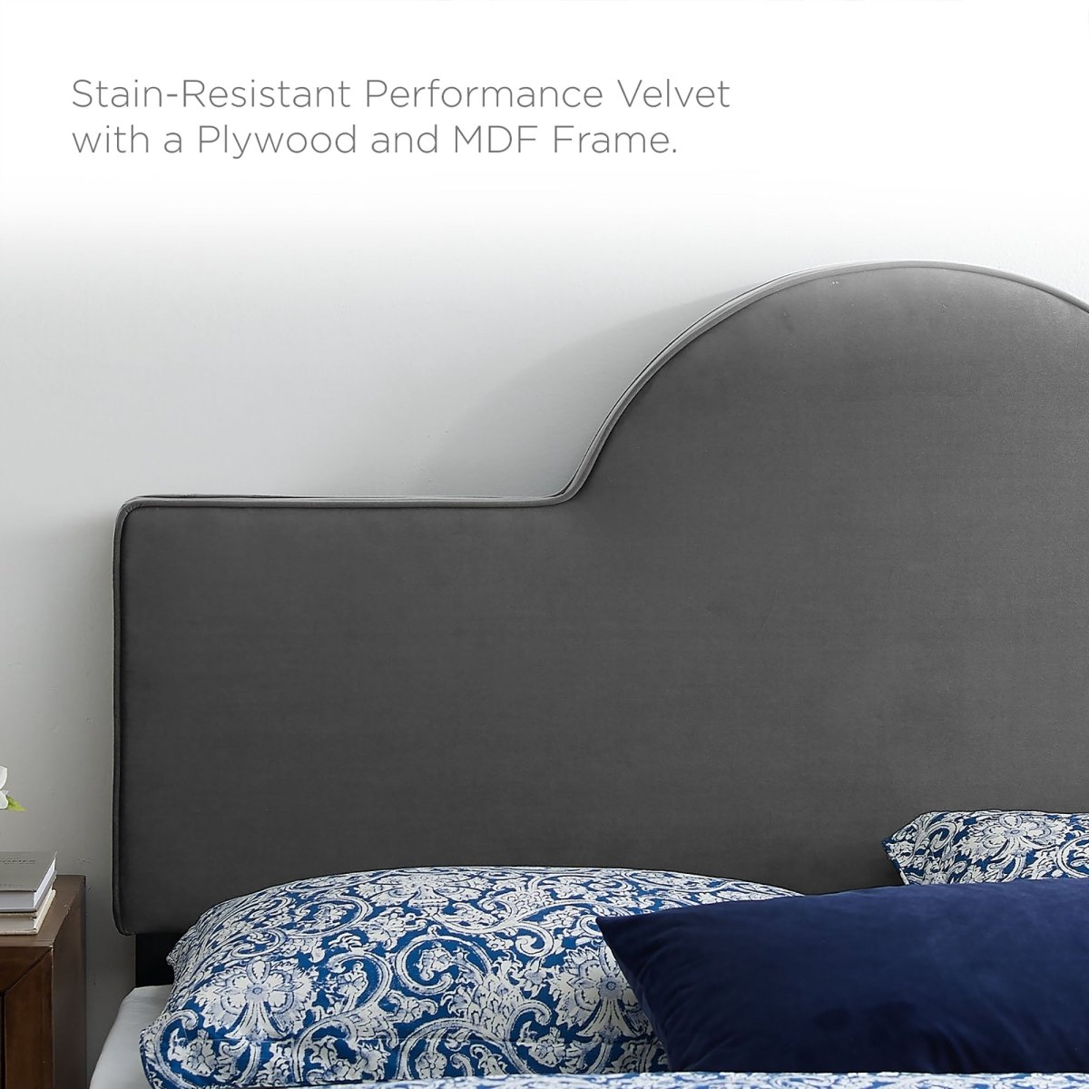 Sunrise Arch Performance Velvet Platform Bed with Gold Detail - Platform Bed available at Alpine Outlets in Denver