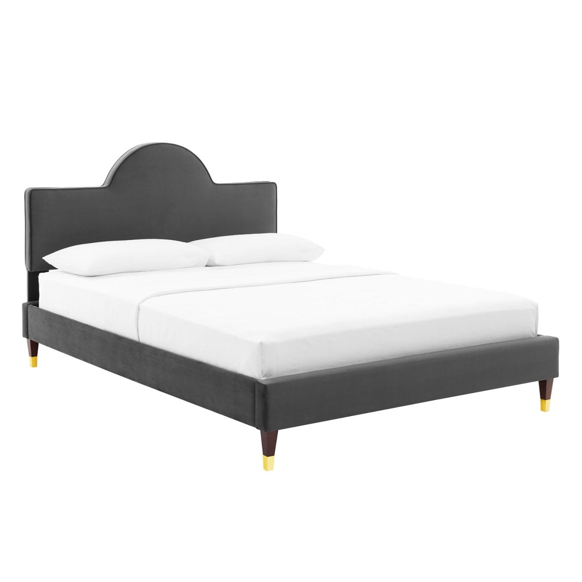 Sunrise Arch Performance Velvet Platform Bed with Gold Detail - Platform Bed available at Alpine Outlets in Denver