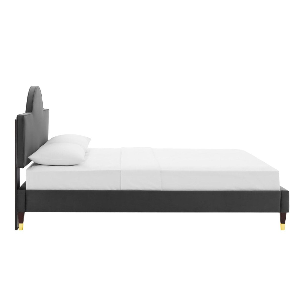 Sunrise Arch Performance Velvet Platform Bed with Gold Detail - Platform Bed available at Alpine Outlets in Denver
